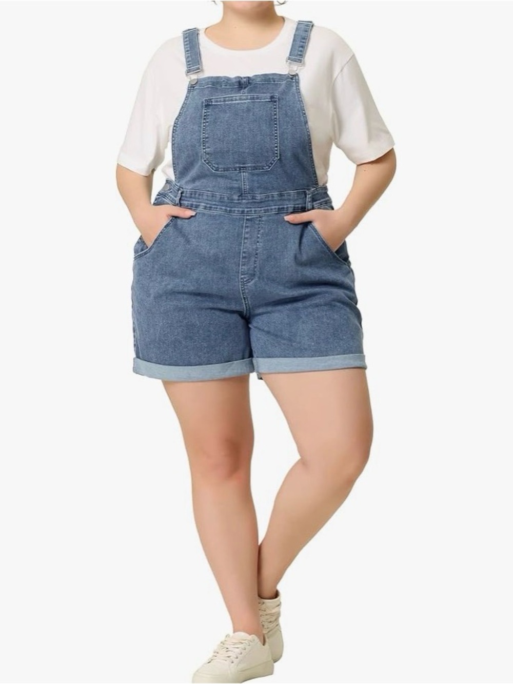 Women's Plus Size Overall Shorts Jumpsuit Roll Hem Pocket Jean Denim Overalls